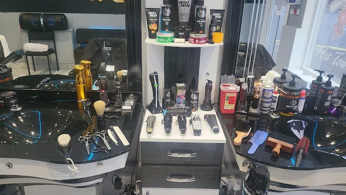 Barbering tools and product shelf